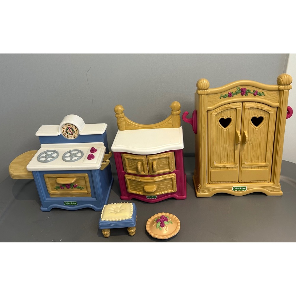 Fisher Price Briarberry Furniture Lot 1999 Vintage Stove Vanity‎ Wardrobe 75013